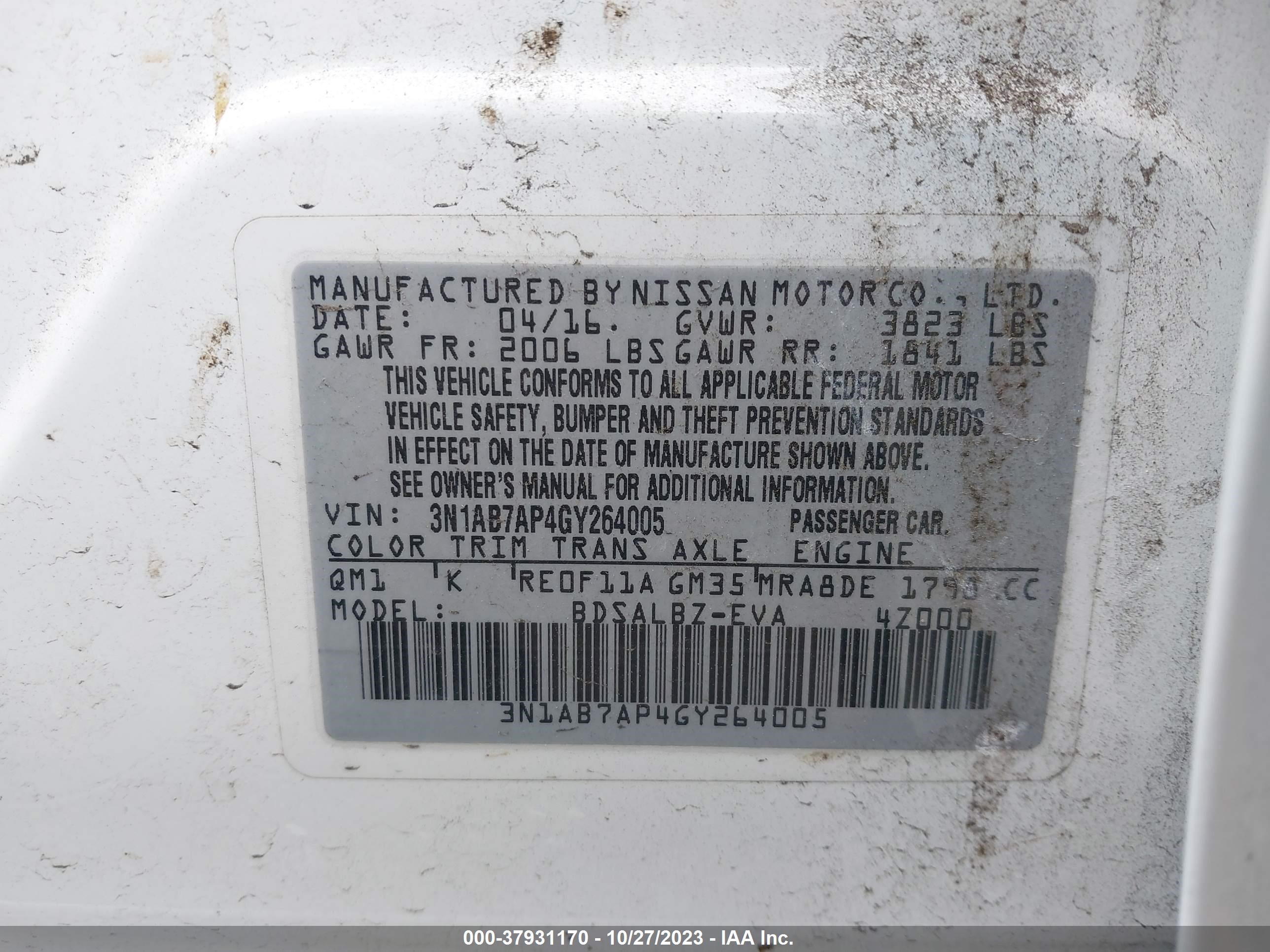 Photo 8 VIN: 3N1AB7AP4GY264005 - NISSAN SENTRA 