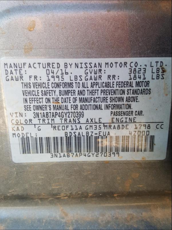 Photo 9 VIN: 3N1AB7AP4GY270399 - NISSAN SENTRA S 