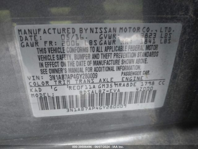 Photo 8 VIN: 3N1AB7AP4GY280009 - NISSAN SENTRA 