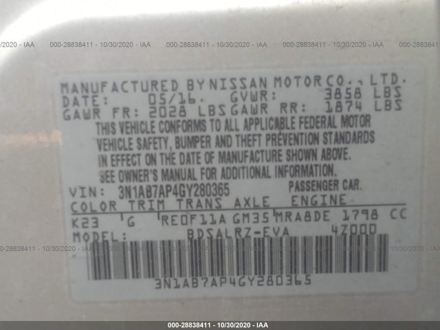 Photo 8 VIN: 3N1AB7AP4GY280365 - NISSAN SENTRA 