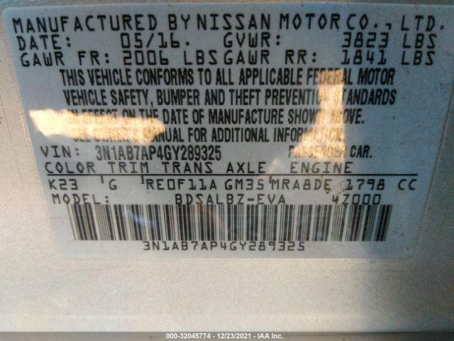 Photo 8 VIN: 3N1AB7AP4GY289325 - NISSAN SENTRA 