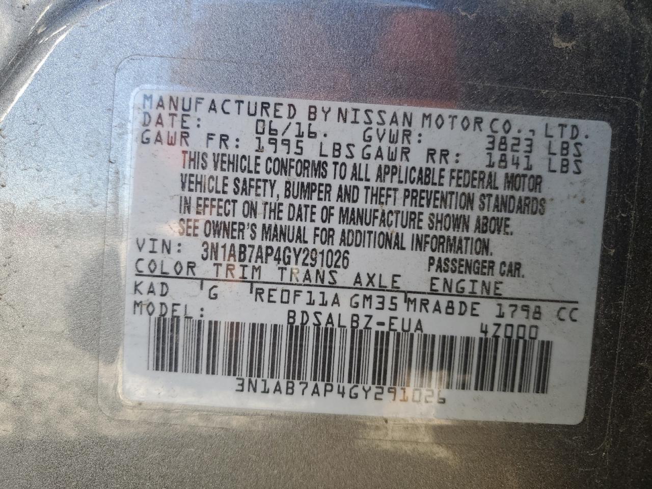 Photo 11 VIN: 3N1AB7AP4GY291026 - NISSAN SENTRA 