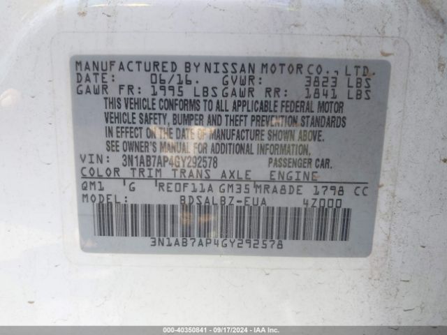 Photo 8 VIN: 3N1AB7AP4GY292578 - NISSAN SENTRA 