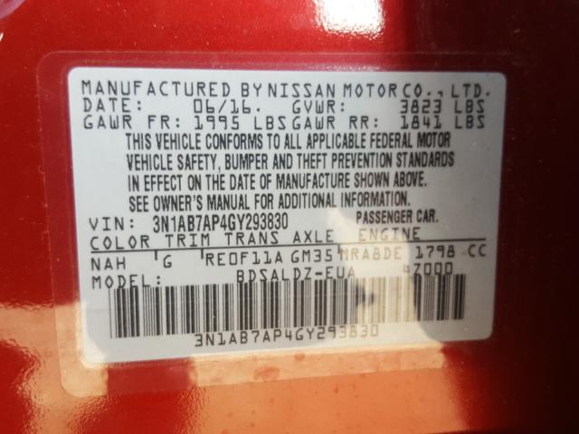 Photo 9 VIN: 3N1AB7AP4GY293830 - NISSAN SENTRA S 