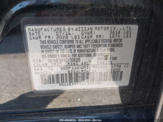 Photo 8 VIN: 3N1AB7AP4GY308326 - NISSAN SENTRA 