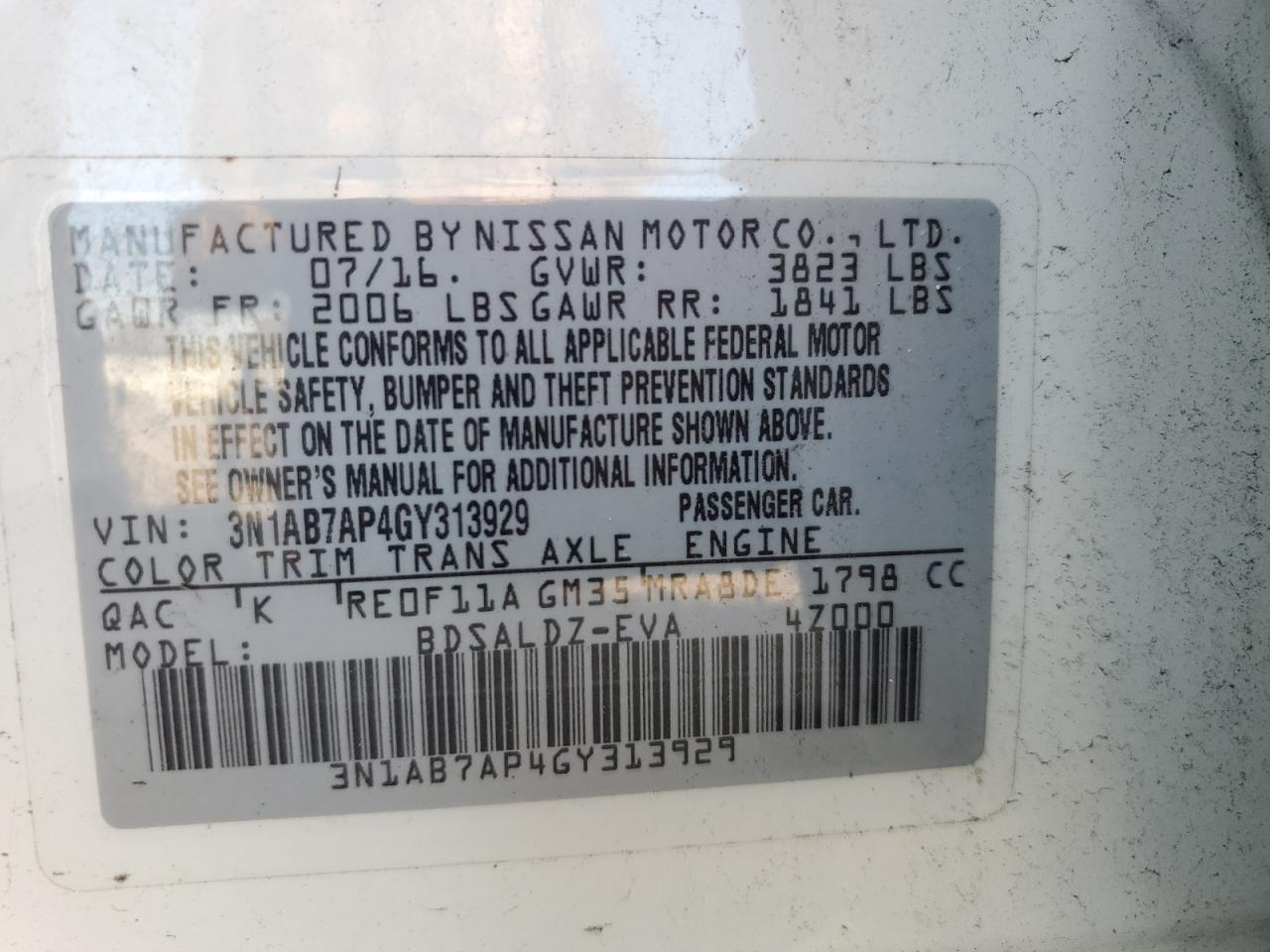 Photo 11 VIN: 3N1AB7AP4GY313929 - NISSAN SENTRA 