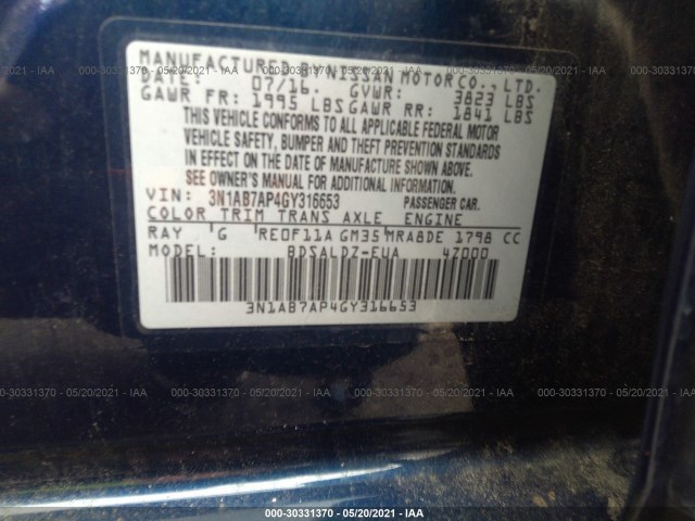 Photo 8 VIN: 3N1AB7AP4GY316653 - NISSAN SENTRA 