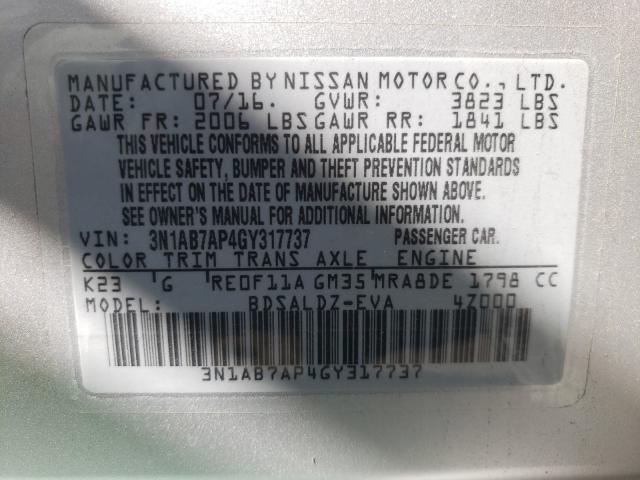 Photo 9 VIN: 3N1AB7AP4GY317737 - NISSAN SENTRA S 