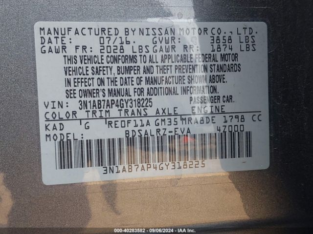 Photo 8 VIN: 3N1AB7AP4GY318225 - NISSAN SENTRA 