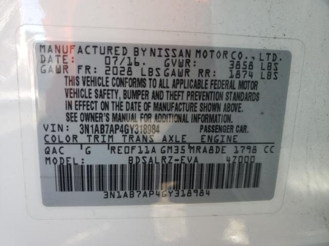 Photo 9 VIN: 3N1AB7AP4GY318984 - NISSAN SENTRA S 