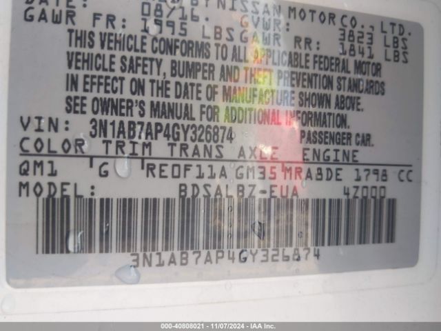 Photo 8 VIN: 3N1AB7AP4GY326874 - NISSAN SENTRA 