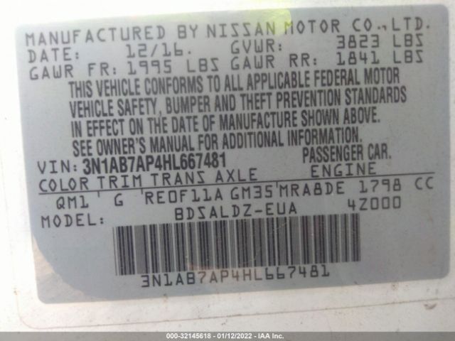 Photo 8 VIN: 3N1AB7AP4HL667481 - NISSAN SENTRA 