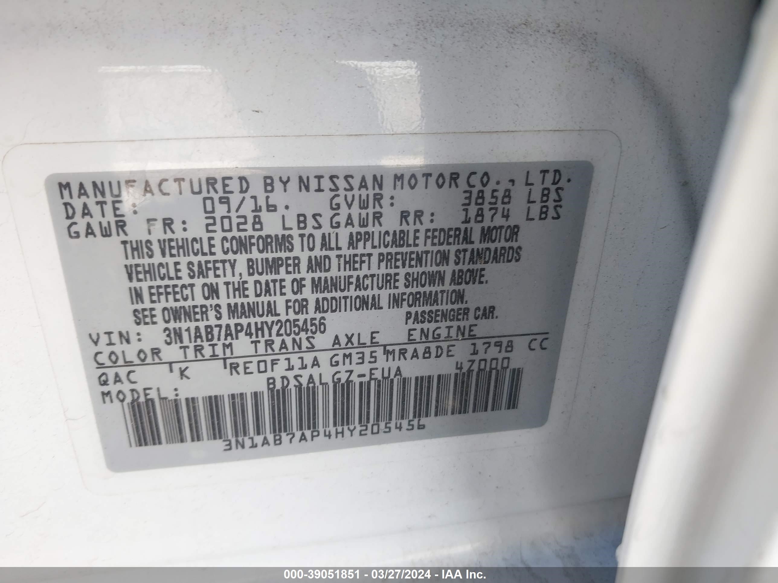 Photo 8 VIN: 3N1AB7AP4HY205456 - NISSAN SENTRA 