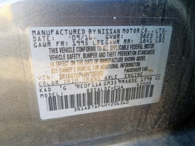 Photo 9 VIN: 3N1AB7AP4HY206560 - NISSAN SENTRA S 