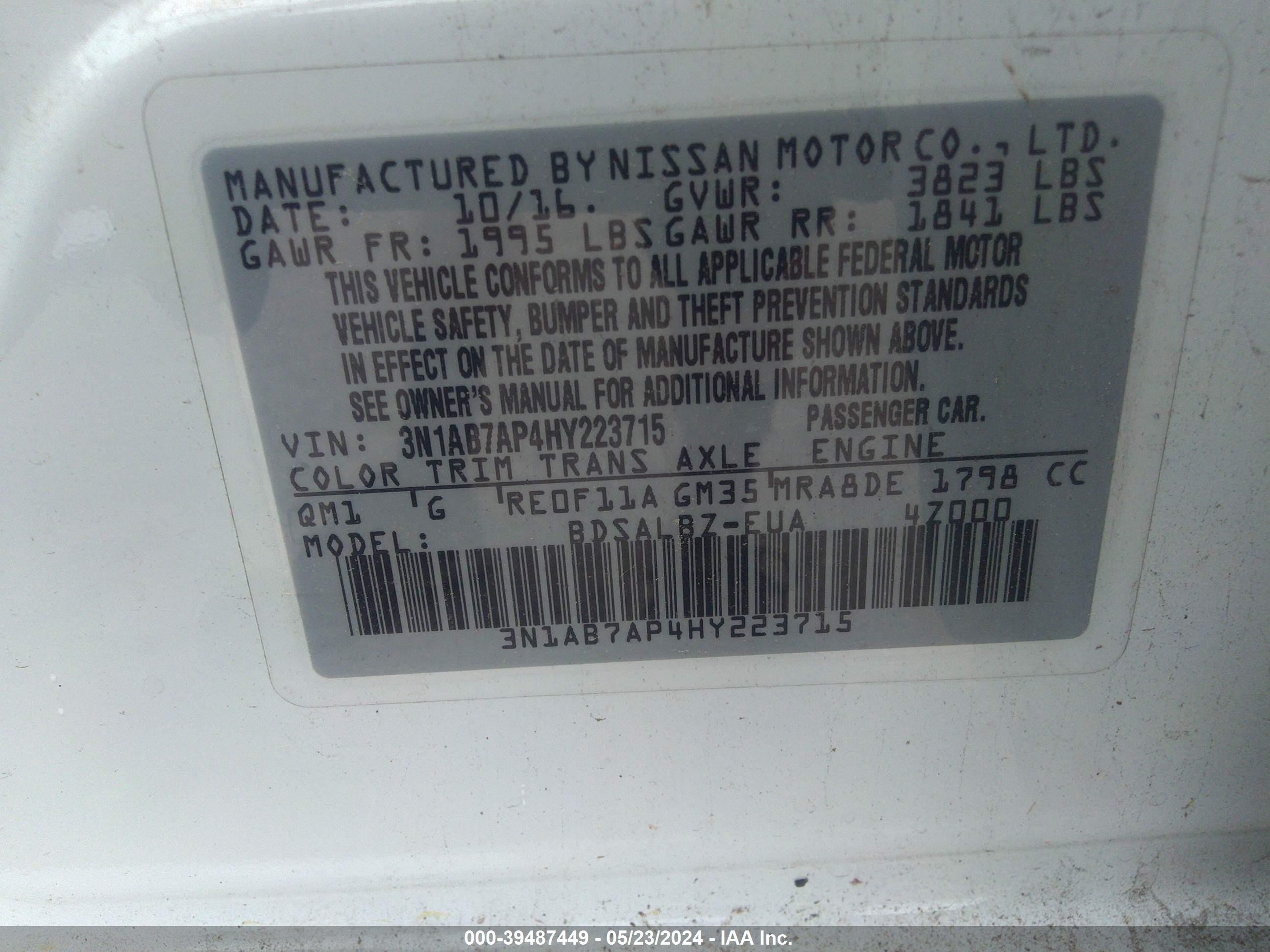 Photo 8 VIN: 3N1AB7AP4HY223715 - NISSAN SENTRA 