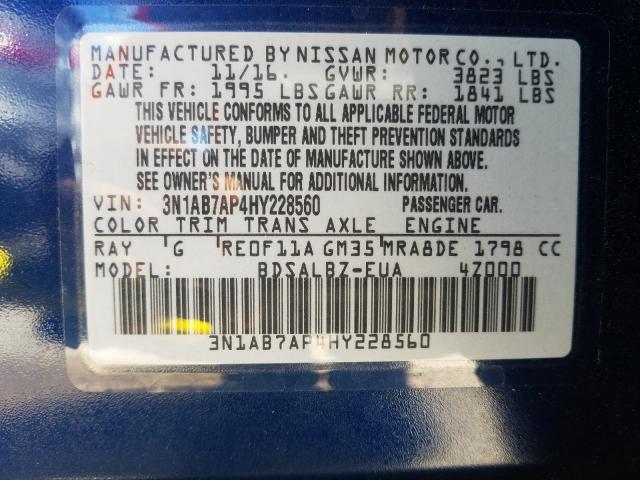 Photo 9 VIN: 3N1AB7AP4HY228560 - NISSAN SENTRA S 