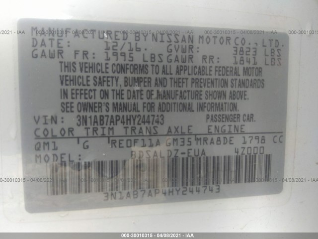 Photo 8 VIN: 3N1AB7AP4HY244743 - NISSAN SENTRA 