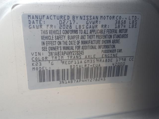 Photo 9 VIN: 3N1AB7AP4HY278245 - NISSAN SENTRA S 