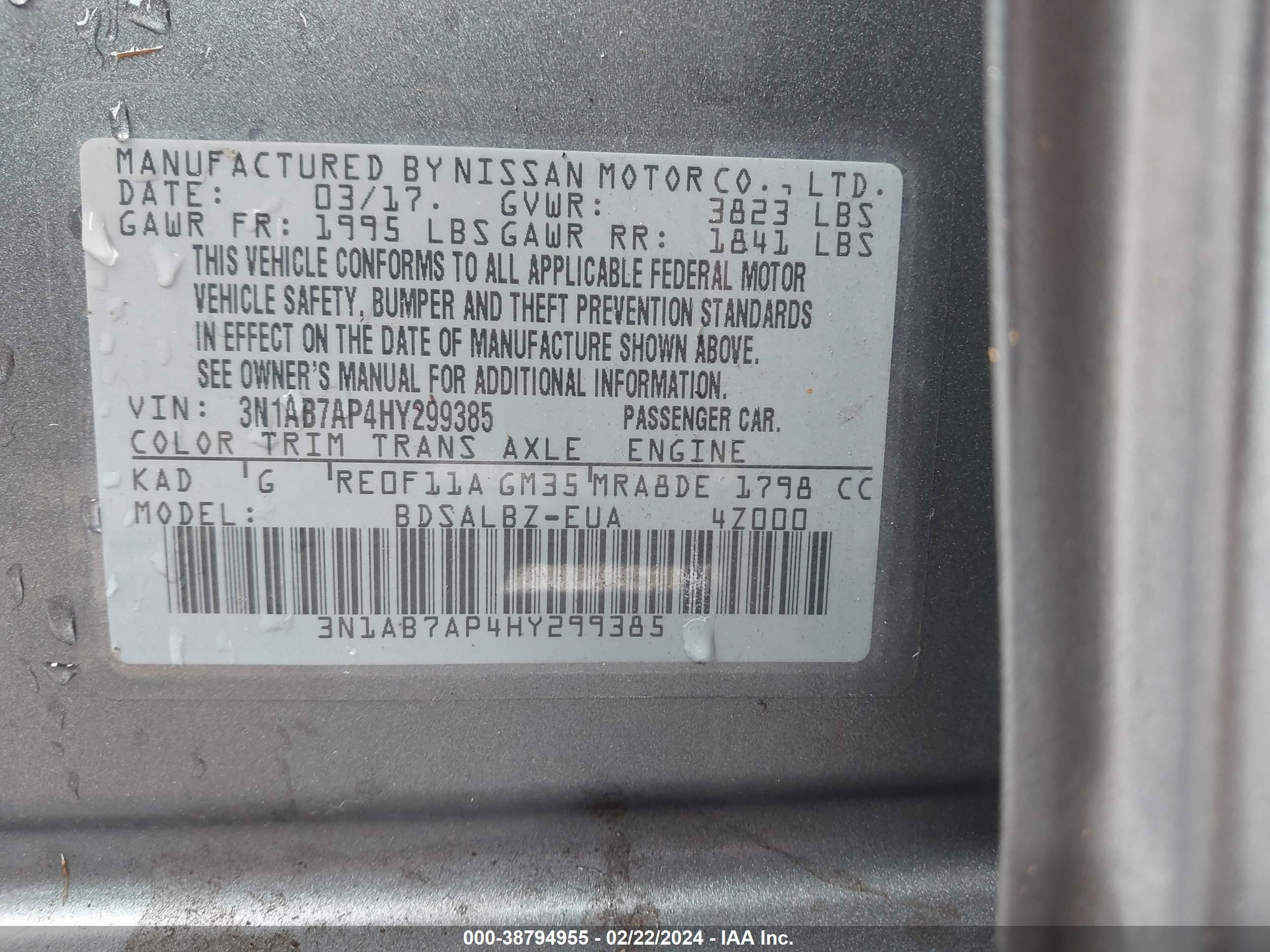 Photo 8 VIN: 3N1AB7AP4HY299385 - NISSAN SENTRA 