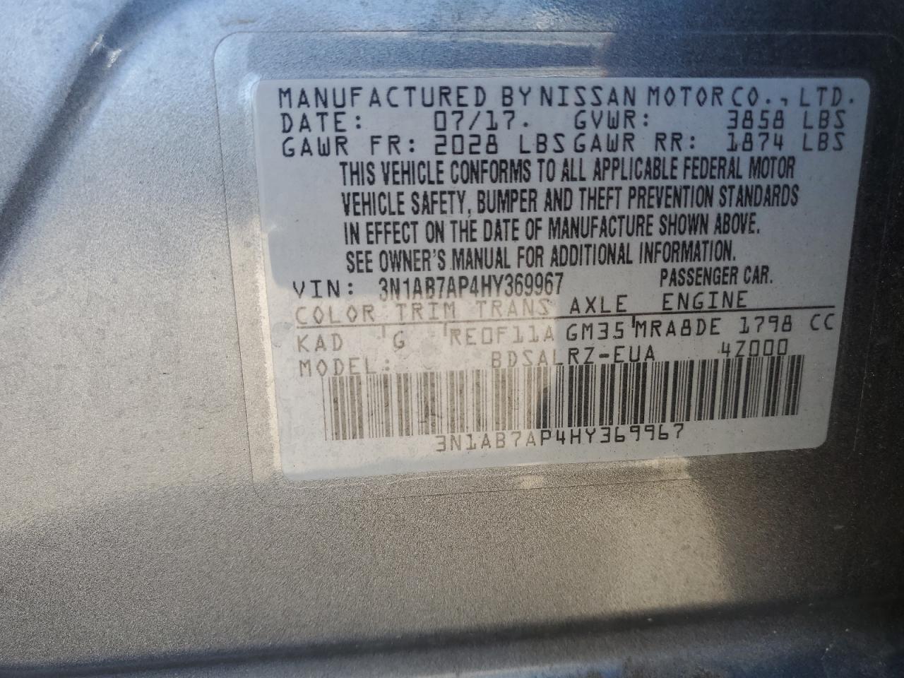 Photo 11 VIN: 3N1AB7AP4HY369967 - NISSAN SENTRA 