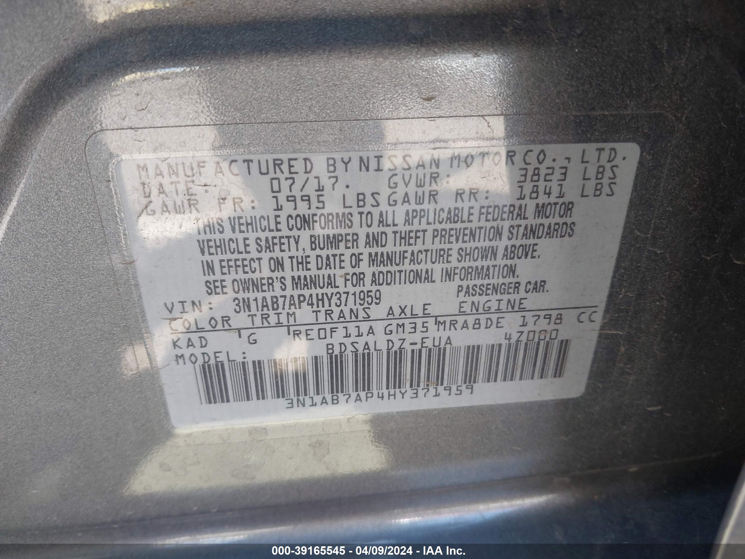 Photo 8 VIN: 3N1AB7AP4HY371959 - NISSAN SENTRA 