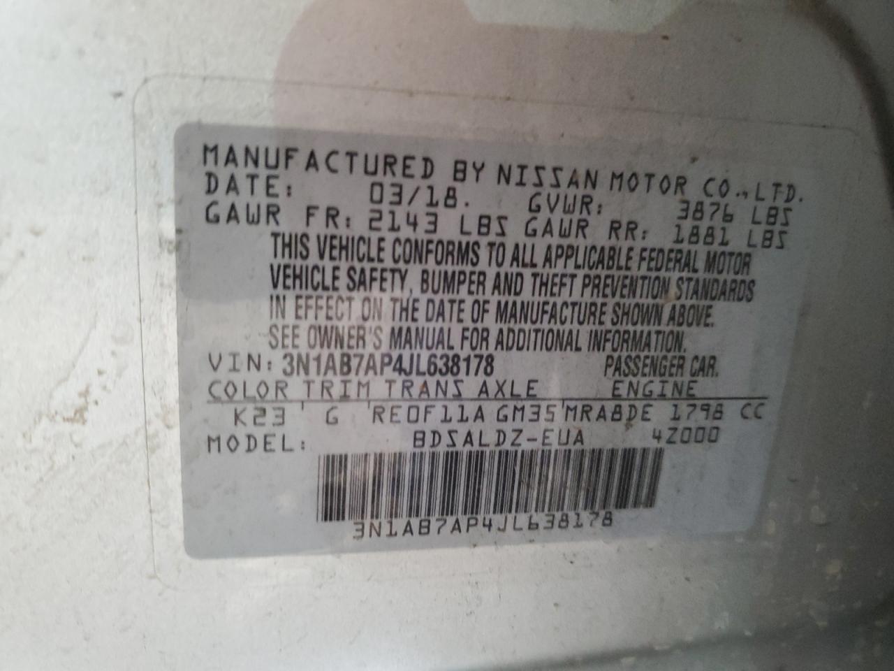 Photo 11 VIN: 3N1AB7AP4JL638178 - NISSAN SENTRA 