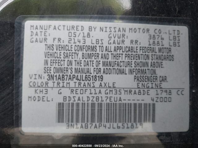 Photo 8 VIN: 3N1AB7AP4JL651819 - NISSAN SENTRA 