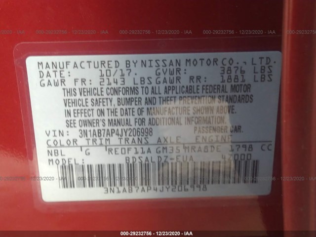 Photo 8 VIN: 3N1AB7AP4JY206998 - NISSAN SENTRA 