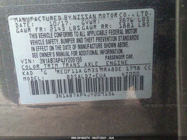 Photo 8 VIN: 3N1AB7AP4JY209156 - NISSAN SENTRA 