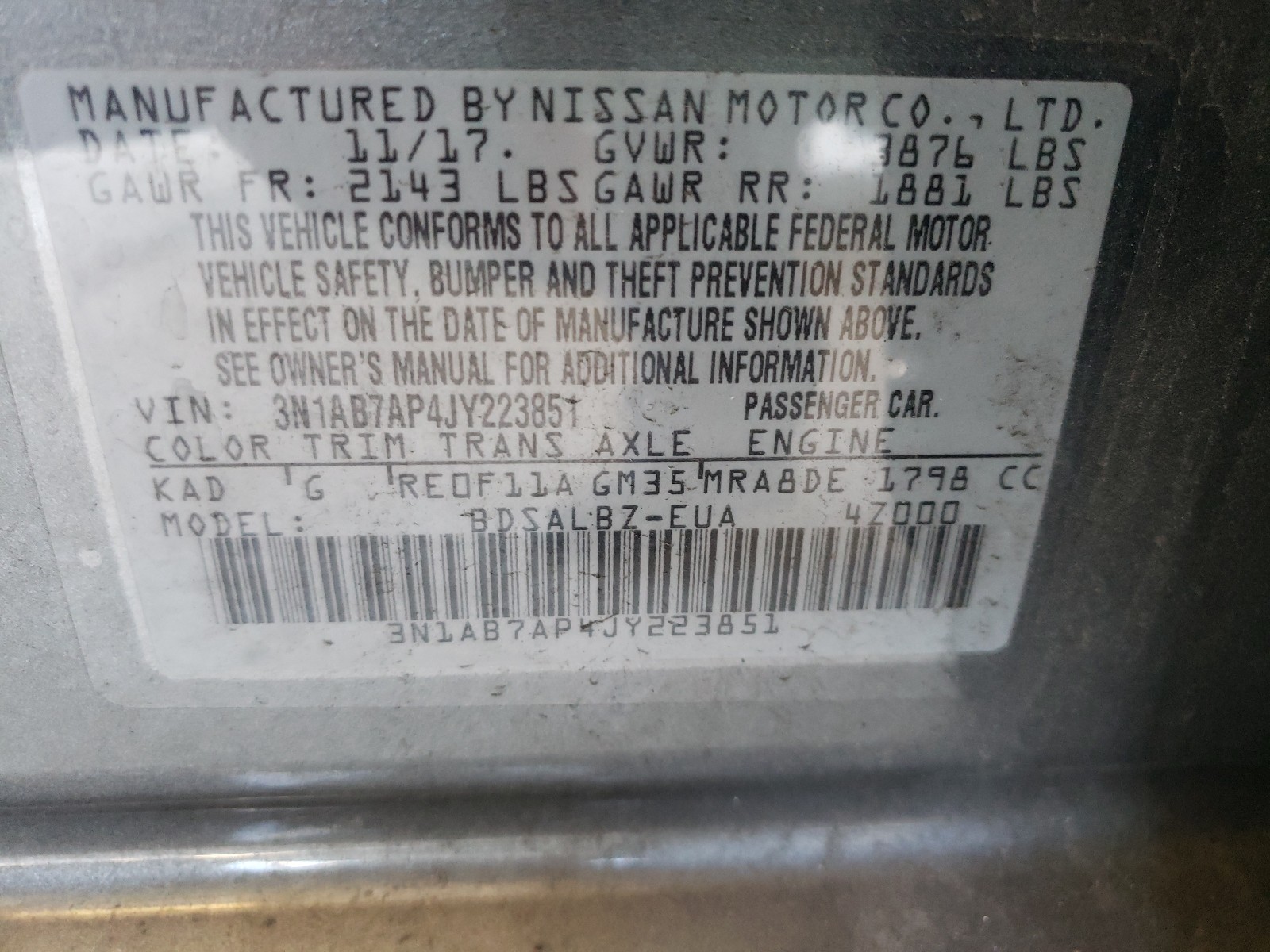 Photo 9 VIN: 3N1AB7AP4JY223851 - NISSAN SENTRA S 