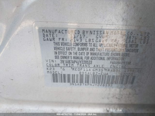 Photo 8 VIN: 3N1AB7AP4JY228533 - NISSAN SENTRA 