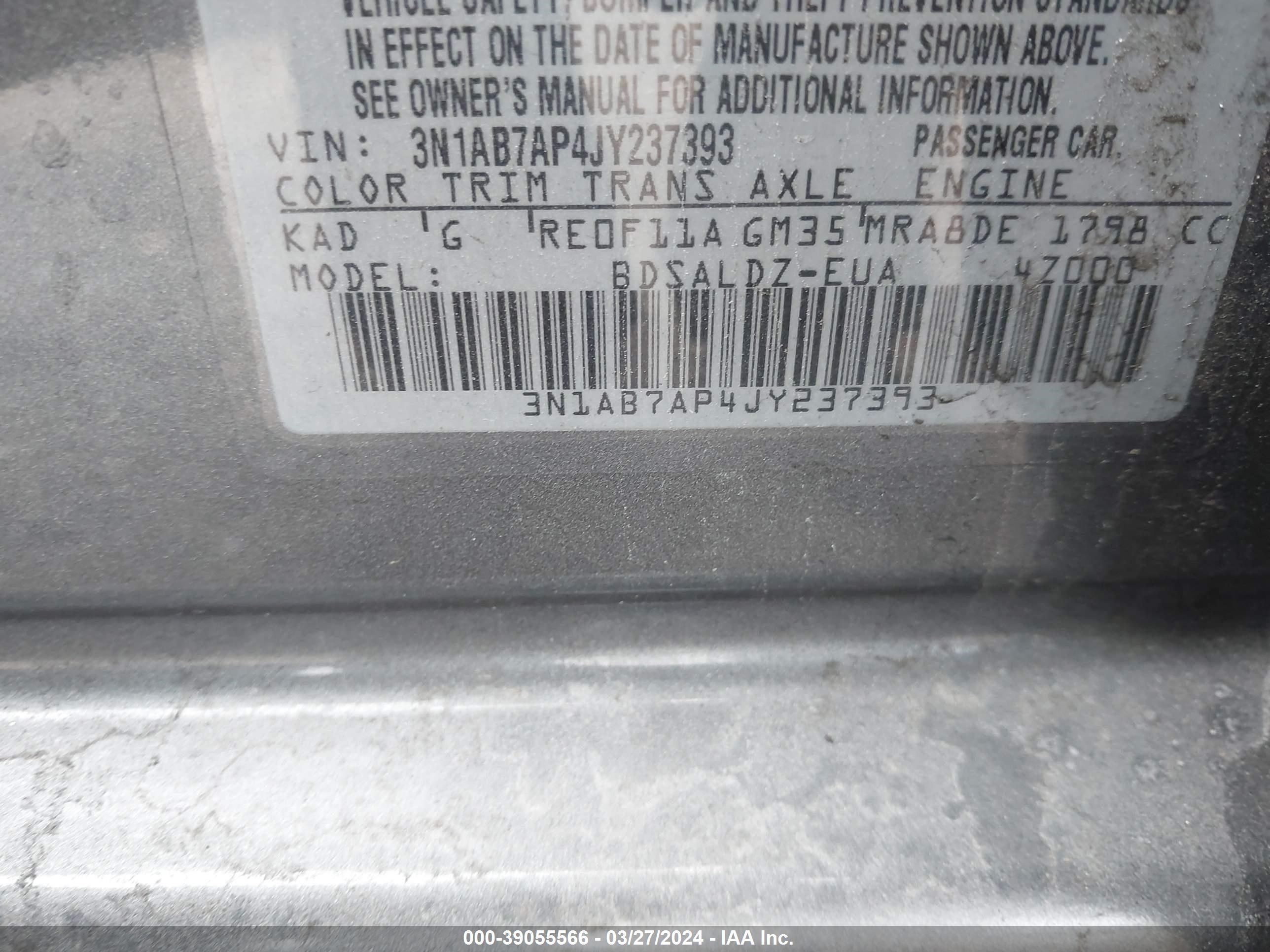 Photo 8 VIN: 3N1AB7AP4JY237393 - NISSAN SENTRA 