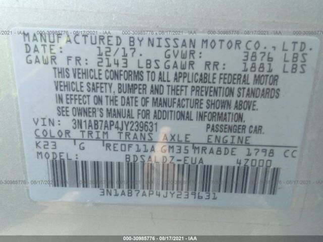 Photo 8 VIN: 3N1AB7AP4JY239631 - NISSAN SENTRA 