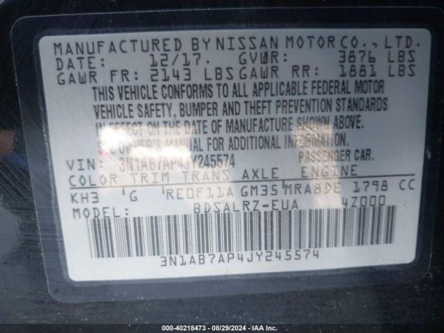 Photo 8 VIN: 3N1AB7AP4JY245574 - NISSAN SENTRA 