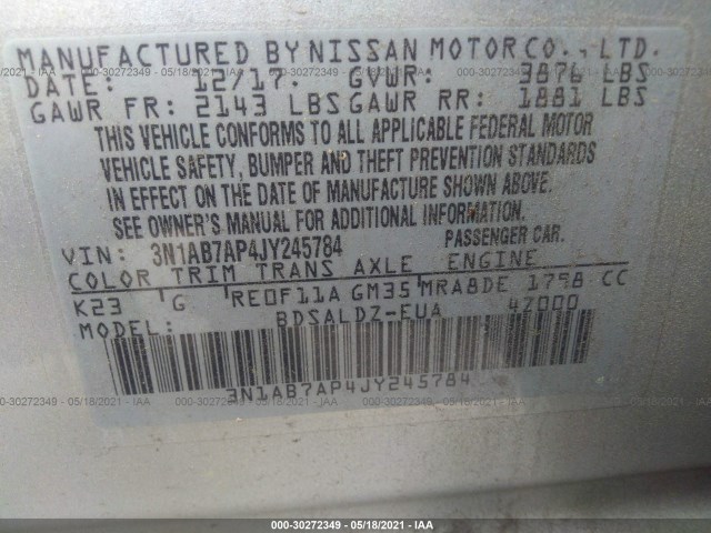 Photo 8 VIN: 3N1AB7AP4JY245784 - NISSAN SENTRA 