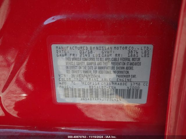 Photo 8 VIN: 3N1AB7AP4JY256414 - NISSAN SENTRA 