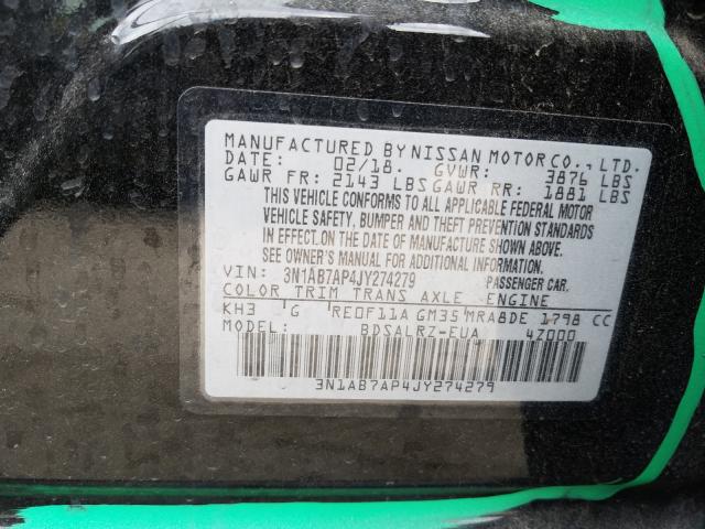 Photo 9 VIN: 3N1AB7AP4JY274279 - NISSAN SENTRA S 