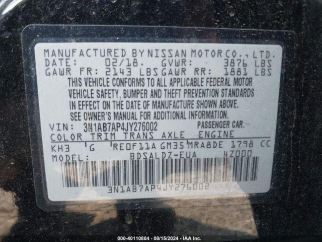 Photo 8 VIN: 3N1AB7AP4JY276002 - NISSAN SENTRA 