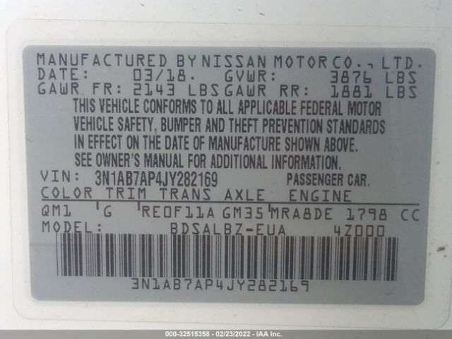 Photo 8 VIN: 3N1AB7AP4JY282169 - NISSAN SENTRA 