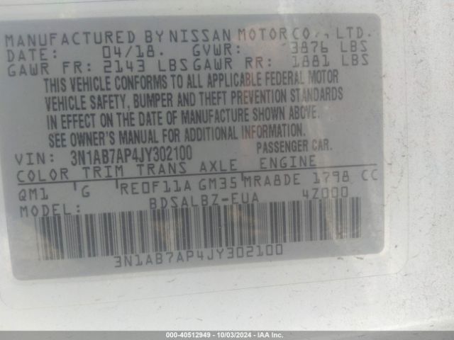 Photo 8 VIN: 3N1AB7AP4JY302100 - NISSAN SENTRA 