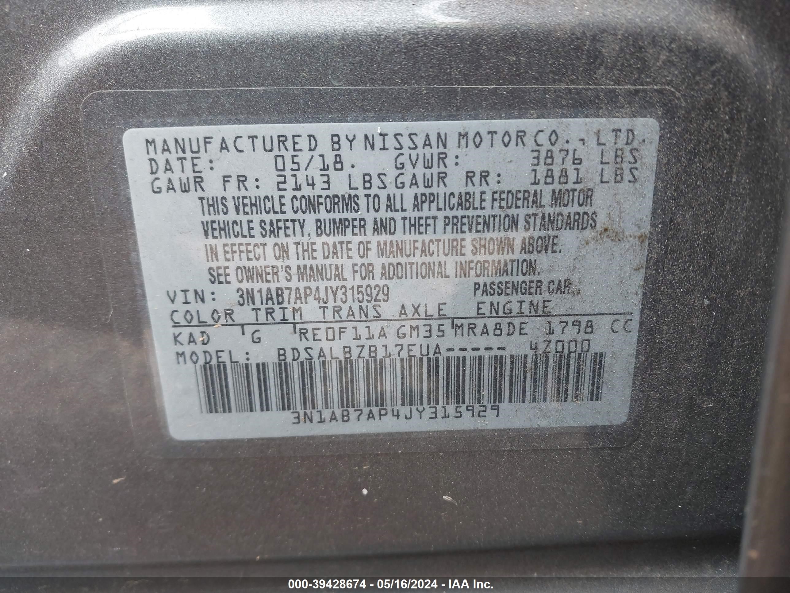 Photo 8 VIN: 3N1AB7AP4JY315929 - NISSAN SENTRA 