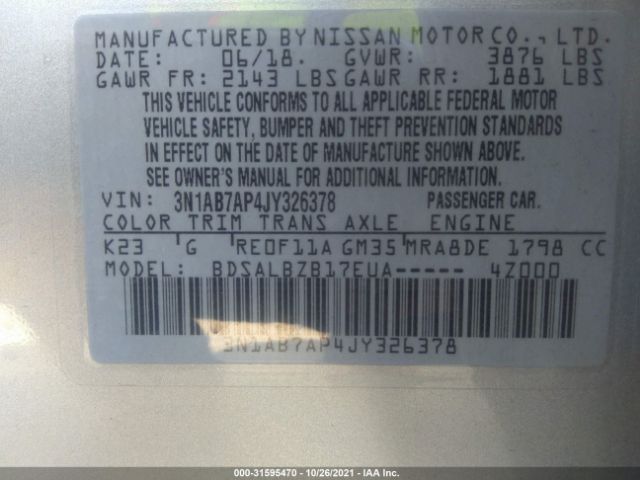 Photo 8 VIN: 3N1AB7AP4JY326378 - NISSAN SENTRA 