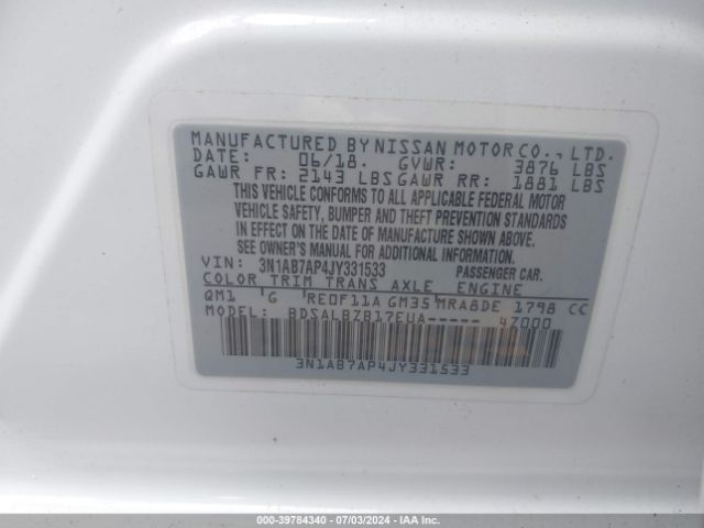 Photo 8 VIN: 3N1AB7AP4JY331533 - NISSAN SENTRA 