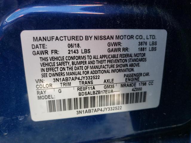 Photo 9 VIN: 3N1AB7AP4JY332522 - NISSAN SENTRA S 