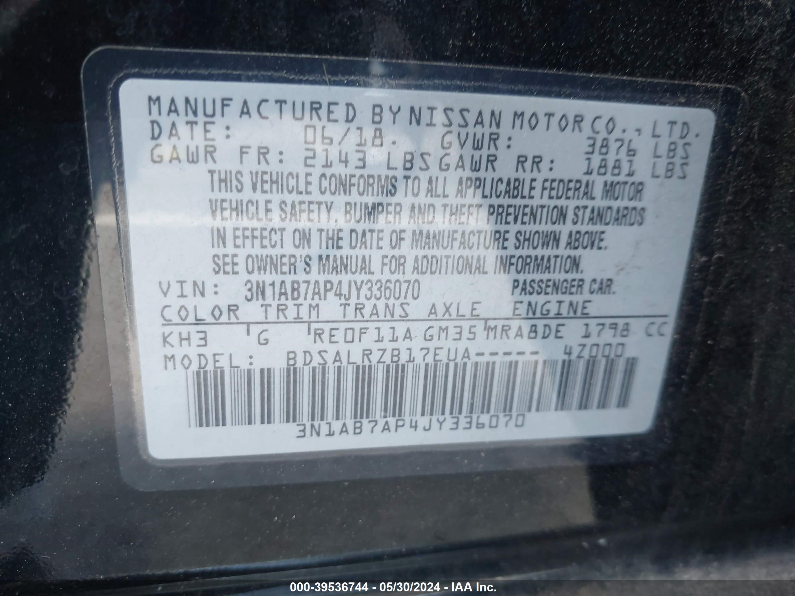 Photo 8 VIN: 3N1AB7AP4JY336070 - NISSAN SENTRA 