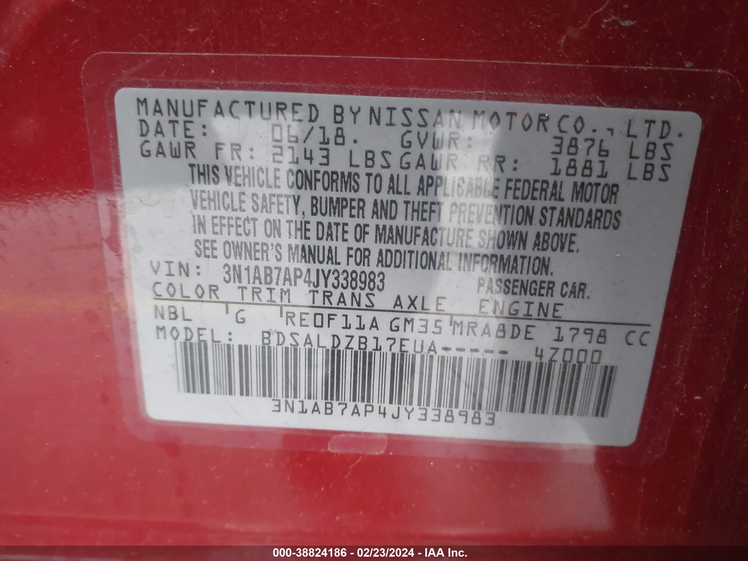 Photo 8 VIN: 3N1AB7AP4JY338983 - NISSAN SENTRA 