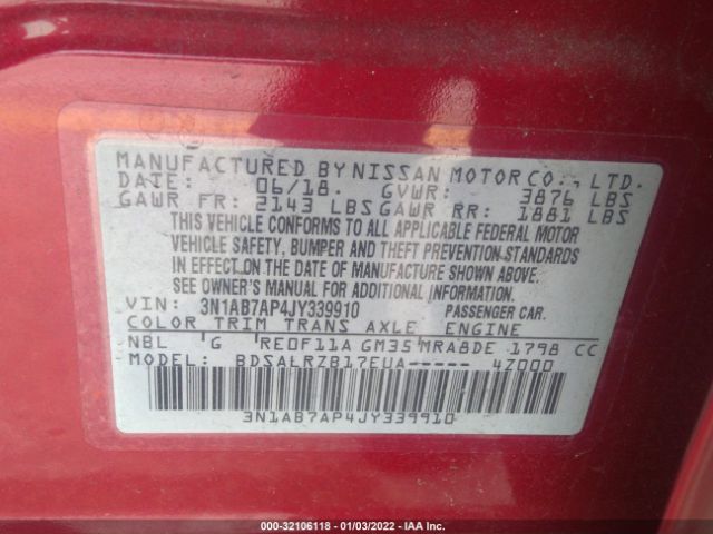 Photo 8 VIN: 3N1AB7AP4JY339910 - NISSAN SENTRA 