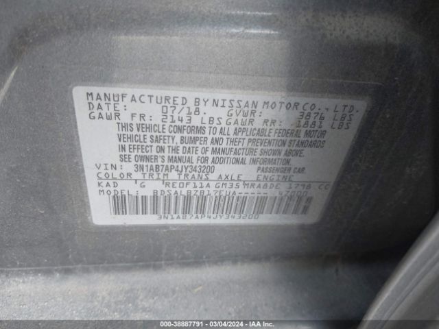 Photo 8 VIN: 3N1AB7AP4JY343200 - NISSAN SENTRA 