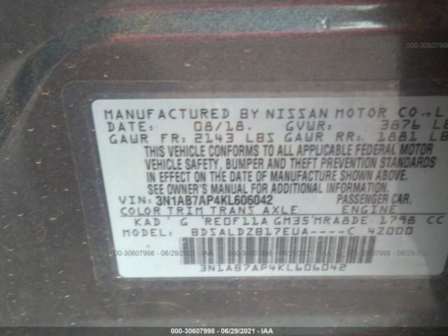 Photo 8 VIN: 3N1AB7AP4KL606042 - NISSAN SENTRA 