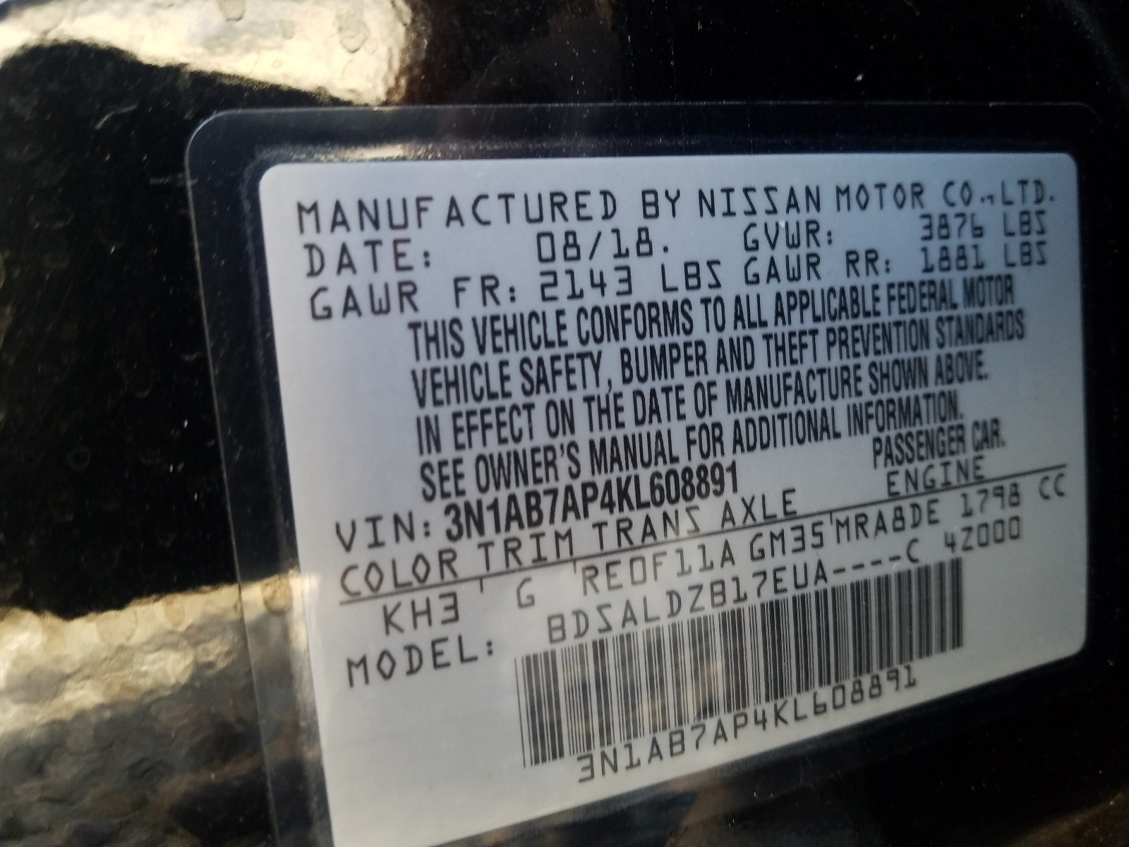 Photo 9 VIN: 3N1AB7AP4KL608891 - NISSAN SENTRA S 